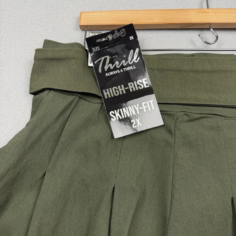 NWT Thrill Plus Size 2X Green Pleated Mini Skirt Y2K High Rise Soft Stretchy - Picture 3 of 5